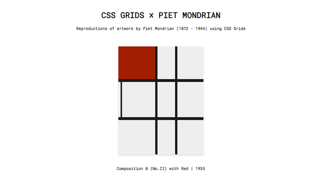 screenshot of the Piet Mondrain Grids website